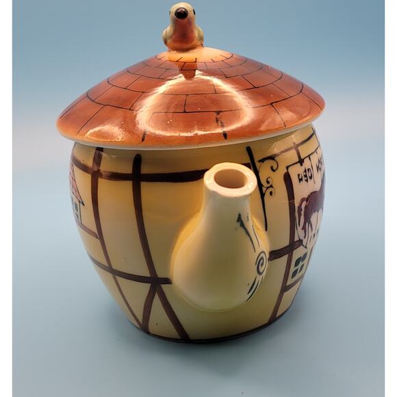 Vintage Red Horse Inn Ceramic Tea Pot English Look Cottage Ware #8405 - Picture 3 of 16